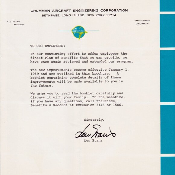 Grumman Aircraft Employee Benefits Brochure 1969 | Aerospace History | 8 Panels - Picture 5 of 5